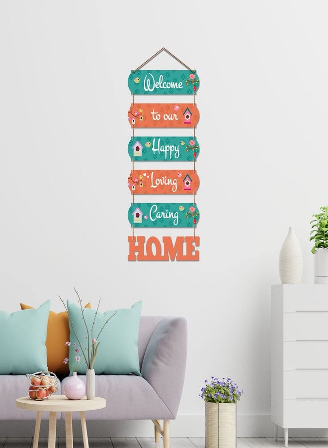 Artvibes Welcome To Our Happy Home Wooden Wall Hanger for Gateway | Decor Hanging Ornaments | Door Quotes Hanging | Wall Poster | Wall Art Print | Gift Items for Home Decor | Wall Accent (WH_6601N) - Image 2